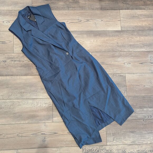 NWT BOSS Delibea Women's Sleeveless Button Front Dress in Virgin Wool Blue 8 - Picture 6 of 12